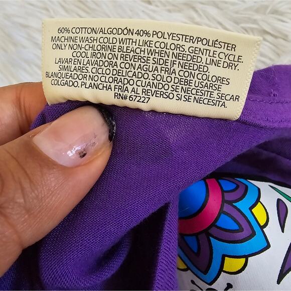 Purple Sugar Skull T-Shirt Colorful Bobbie Brooks Day Of The Dead Graphic Tee S - Picture 5 of 10